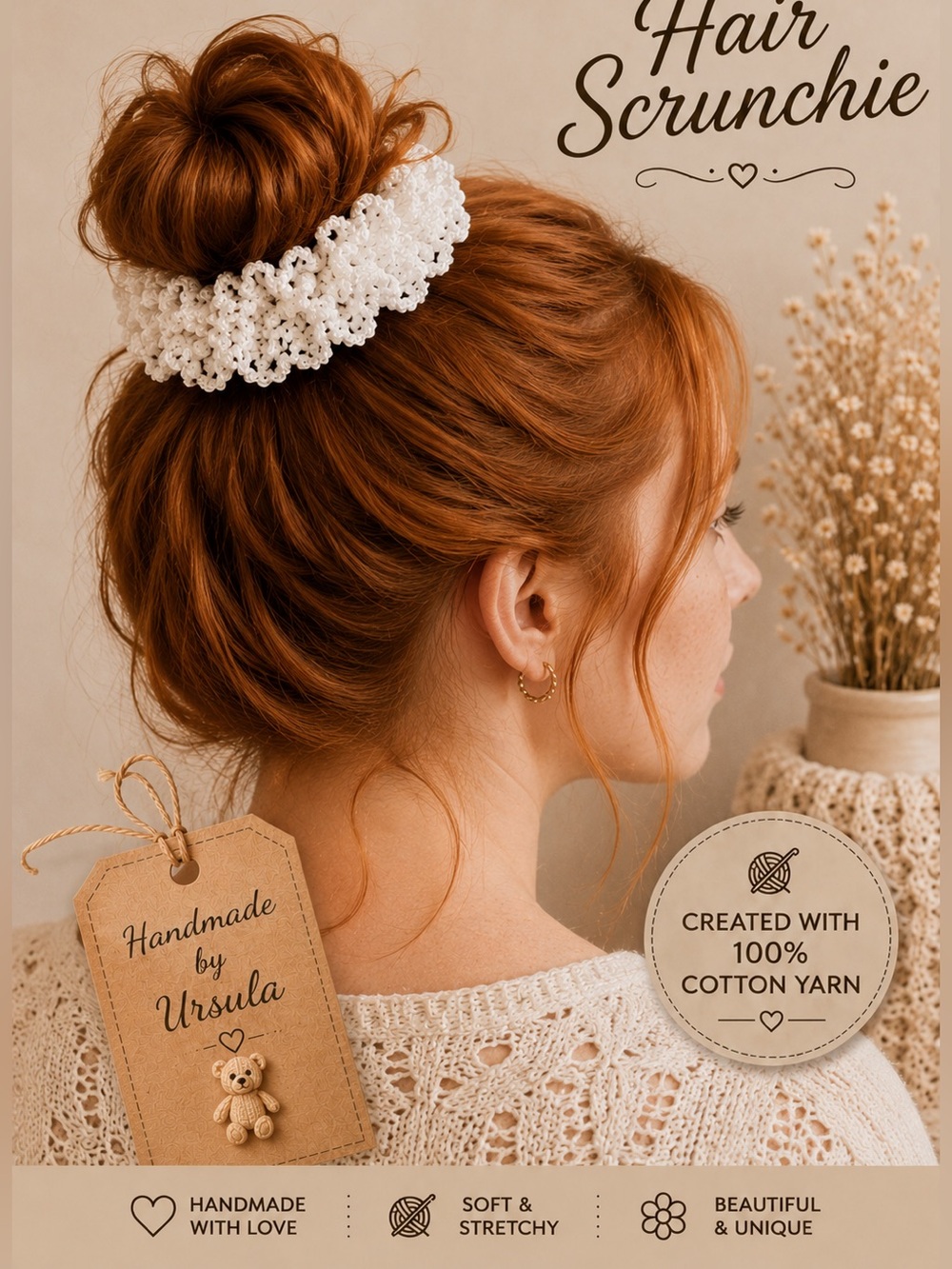 Hand Crafted White Lace Hair Scrunchie